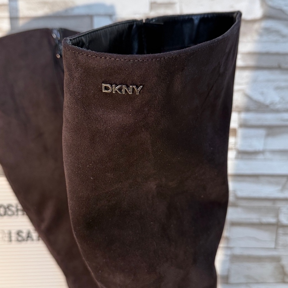 DKNY Women's SALEM 11 Dark Brown Suede Heeled Boots - Picture 4 of 11